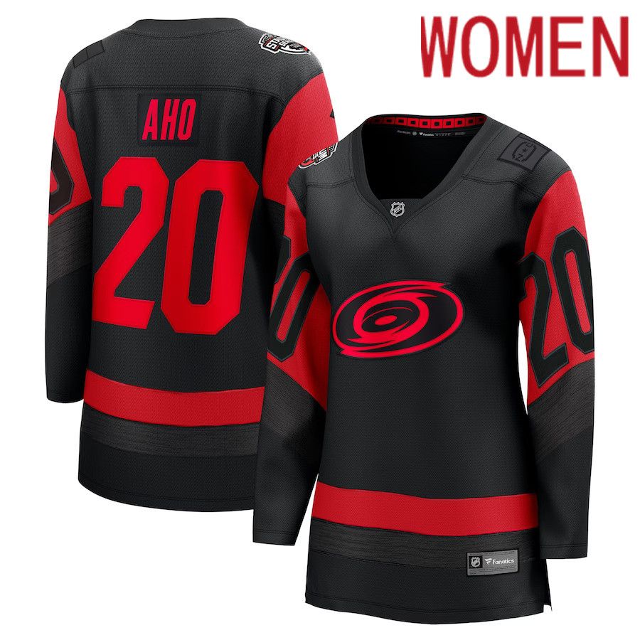 Women Carolina Hurricanes #20 Sebastian Aho Fanatics Branded Black 2023 NHL Stadium Series Breakaway Player Jersey